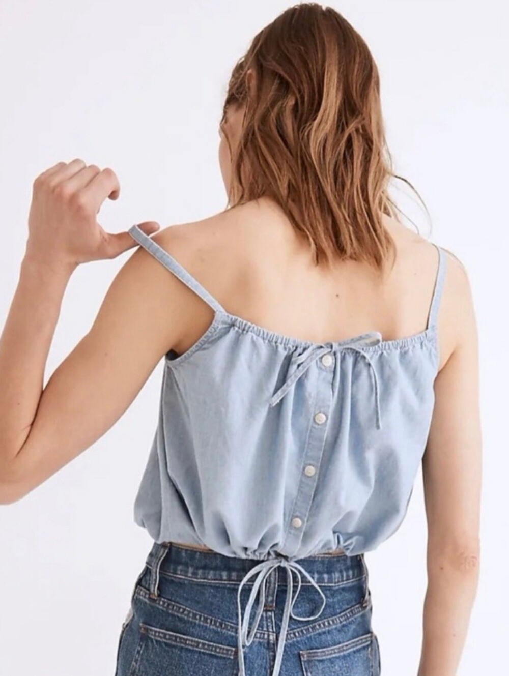 **Madewell Light Wash Chambray Drawstring Crop Cami Tank Top Size Medium NWT**